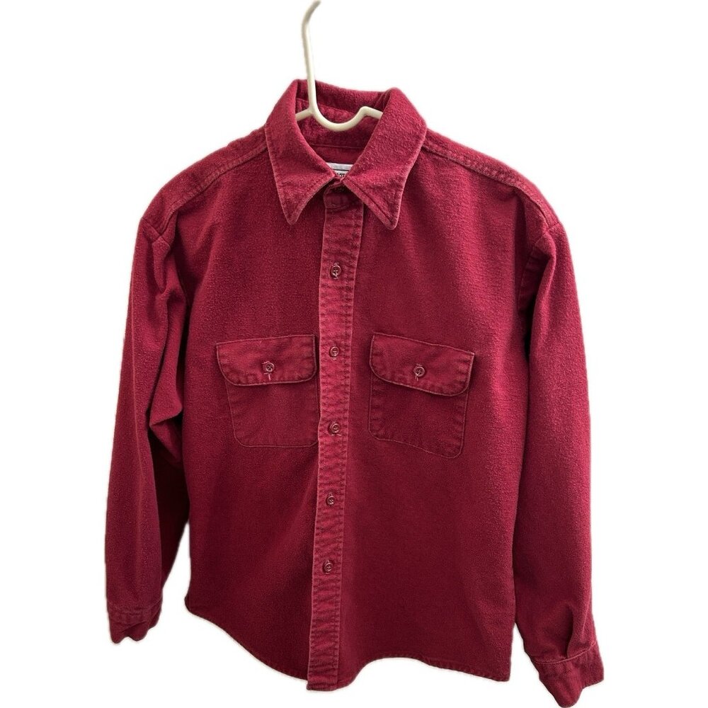 Five Brothers Chamois Shirt Vtg Flannel Burgundy Red Cotton Button Up Large